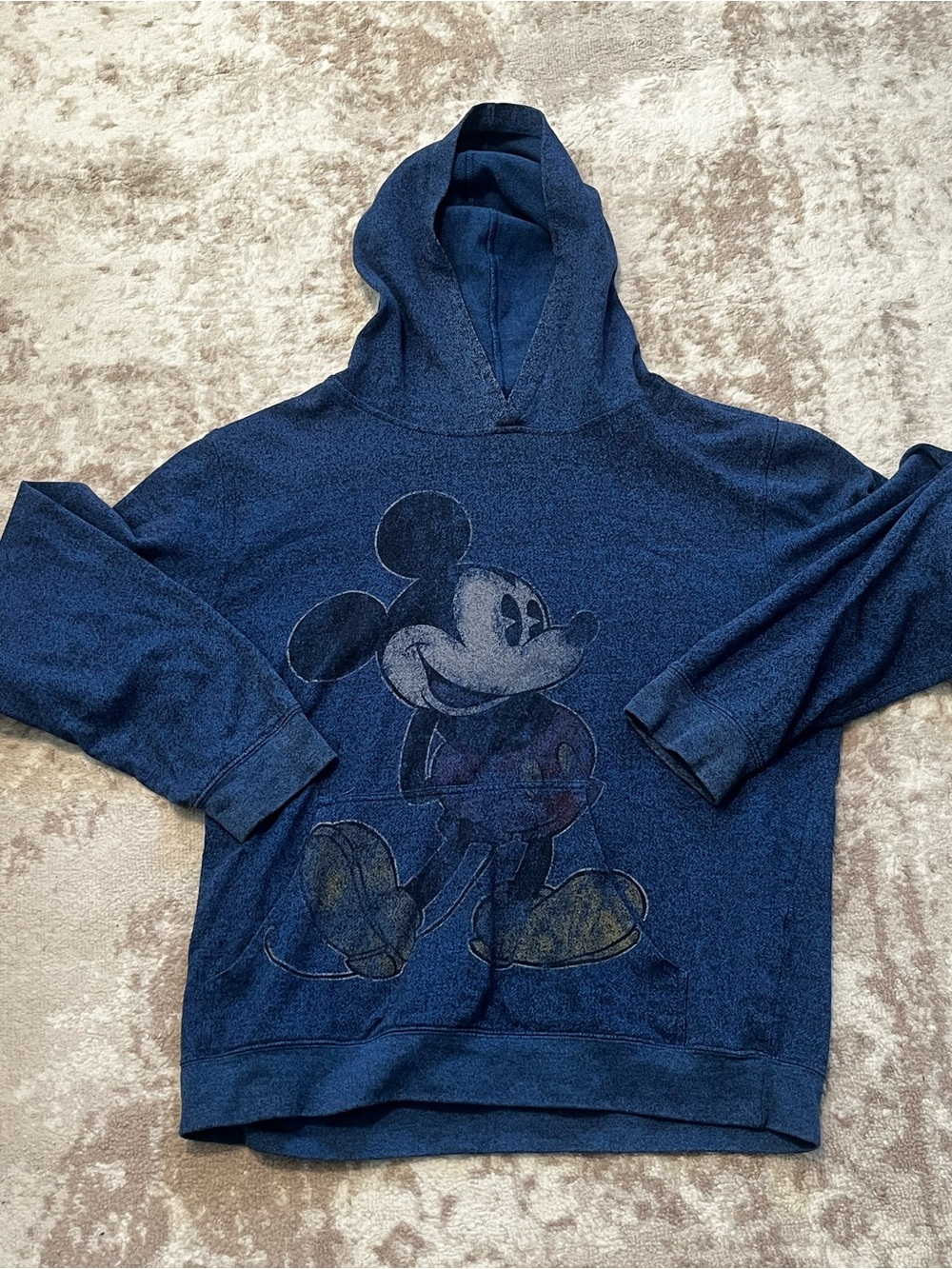 Disney Parks Mens Large Navy Blue Distressed Mickey Mouse Pullover Hoodie